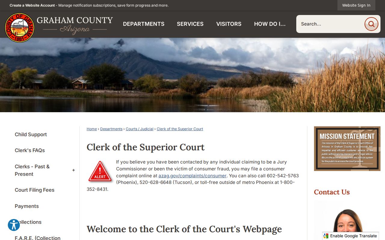 Graham County warrant search Clerk page