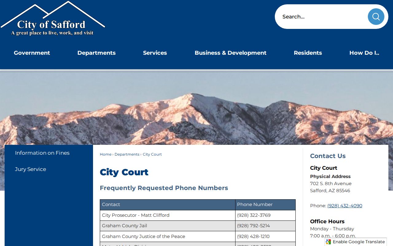 Graham County bench warrant GVC court contact