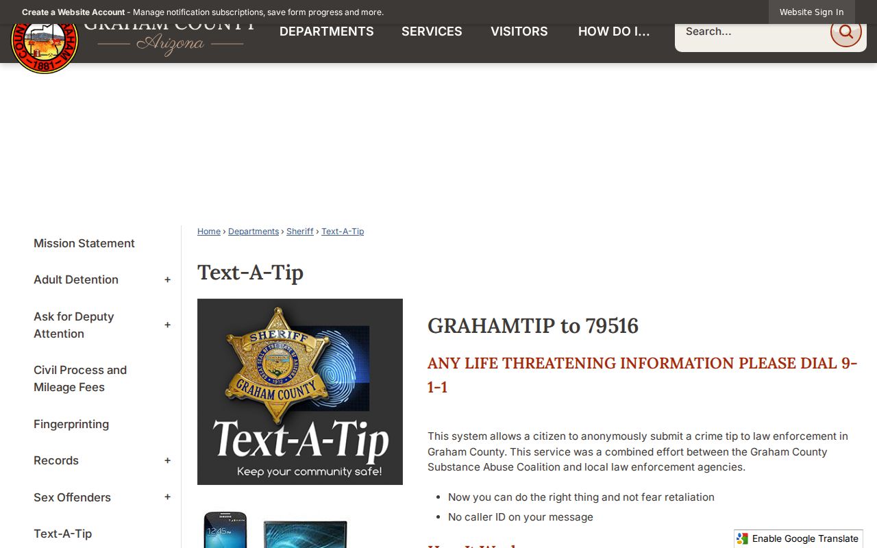 Graham County anonymous text tip program instructions
