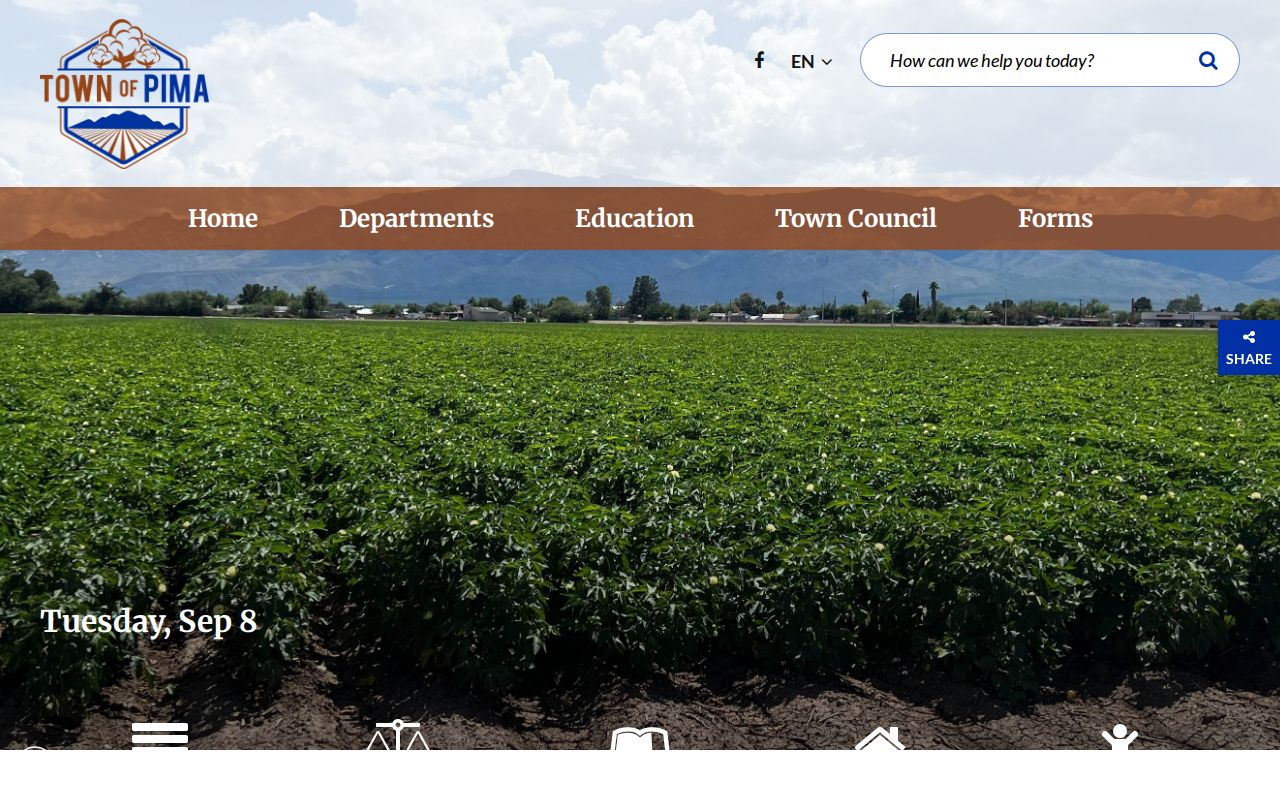 Pima official homepage showing municipal court and police navigation