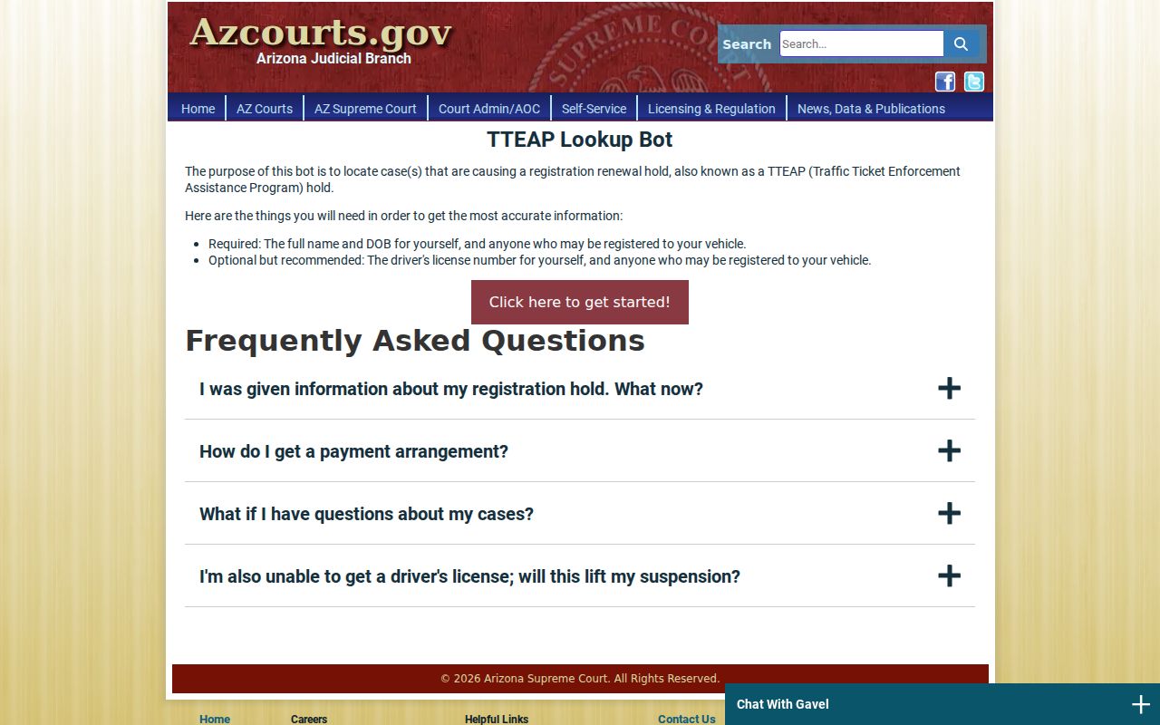 Arizona TTEAP lookup instructions and identifying fields